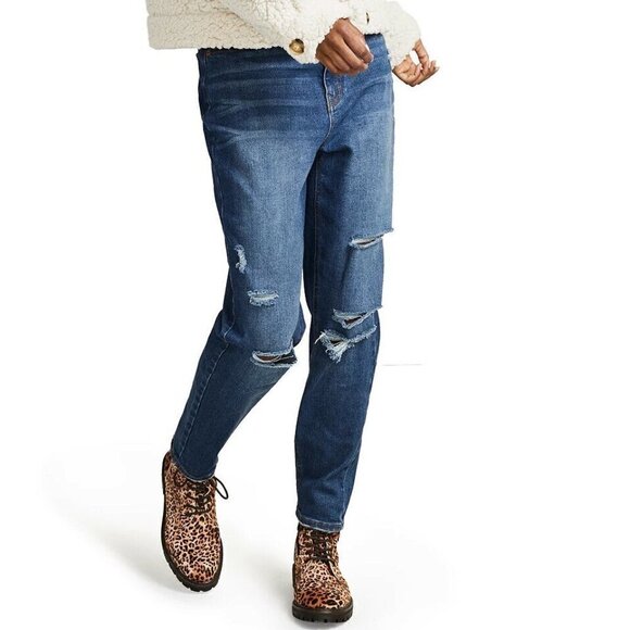 JR107 Vanilla Star Juniors' High-Rise Destructed Mom Jeans Size 9 / 27 x 27 - Picture 2 of 2